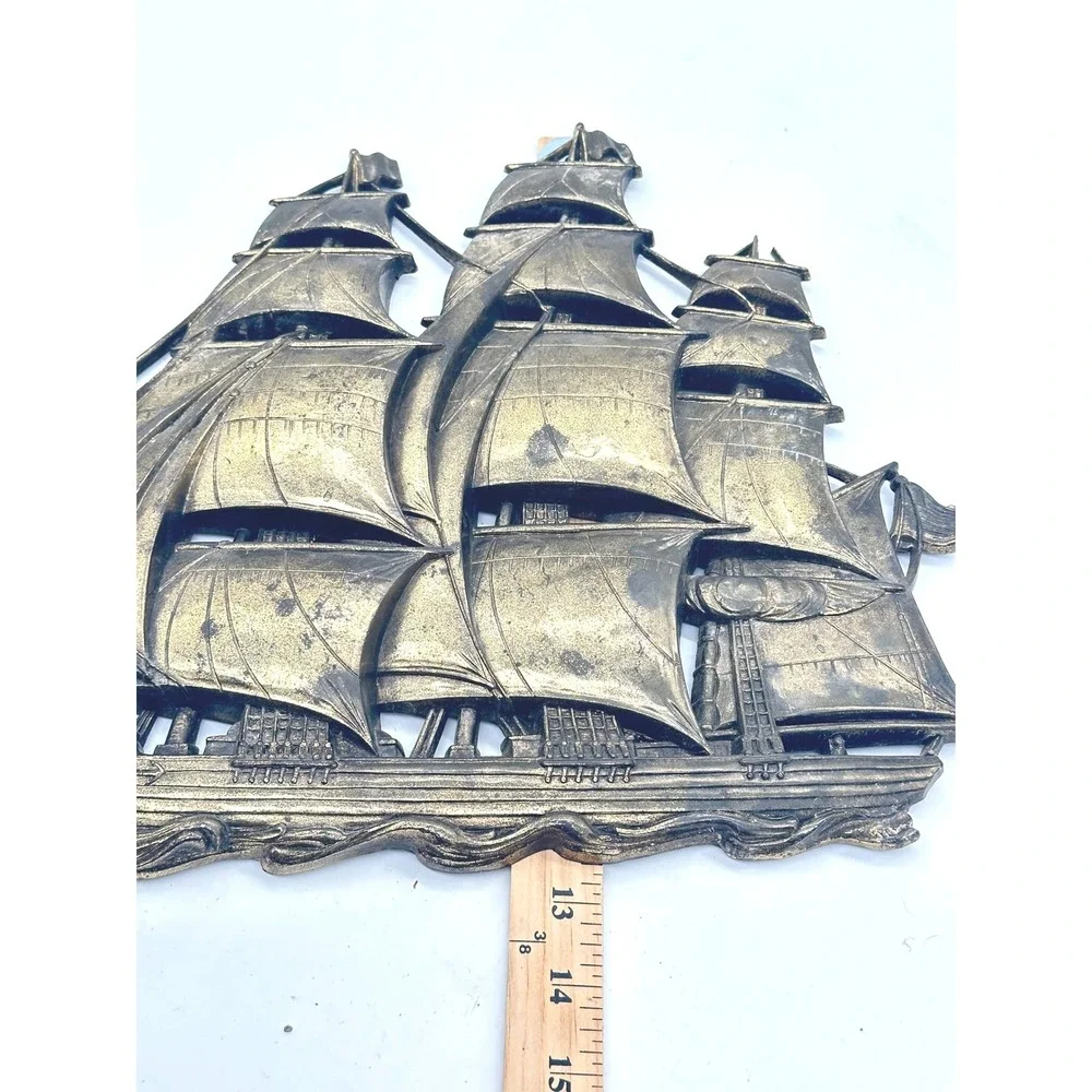 Syroco Vintage Clipper Ship Wall Hanging 4261 Gold Gilt Nautical Sailing Decor
